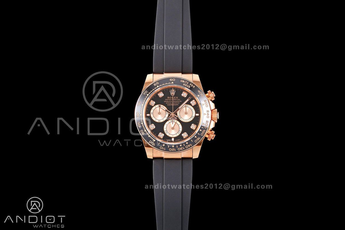Daytona 126515 ERF Best Edition Black/RG Diamonds Dial on Oysterflex Strap JH4131 (Free Sprung) 160g
